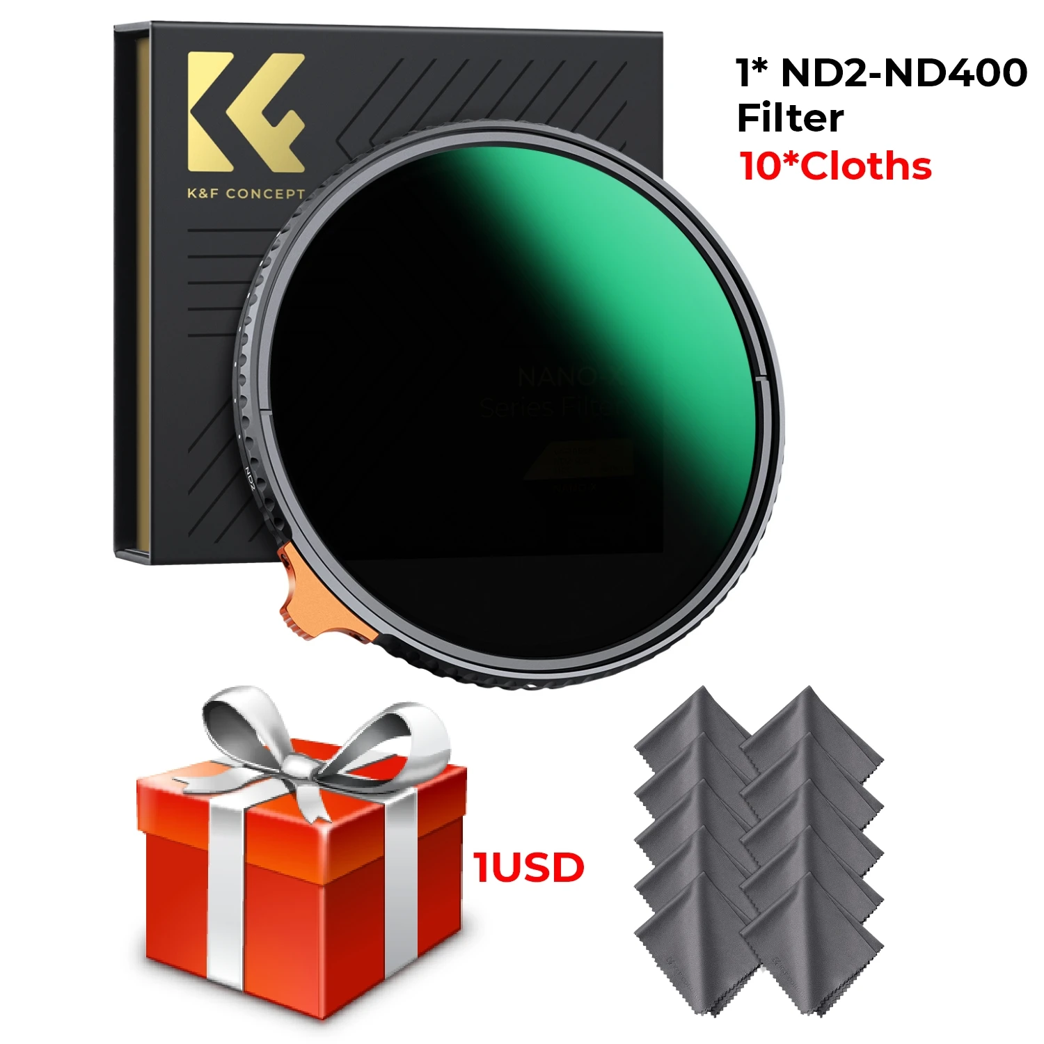 Filtro Nd Variable HD ND2-ND400 de 77 mm + Paño de Limpieza, Densidad Neutra Ajustable