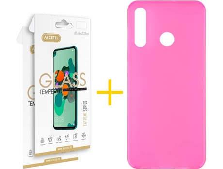 Kit Funda + 2 Protectores de Pantalla Huawei P Smart 2019 Plus ACCETEL Liso 7 Rosa