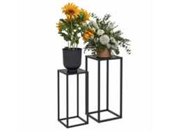 Juego de 2 soportes para macetas integrados, 2 alturas diferentes: 58,5 y 65 cm - Acero negro