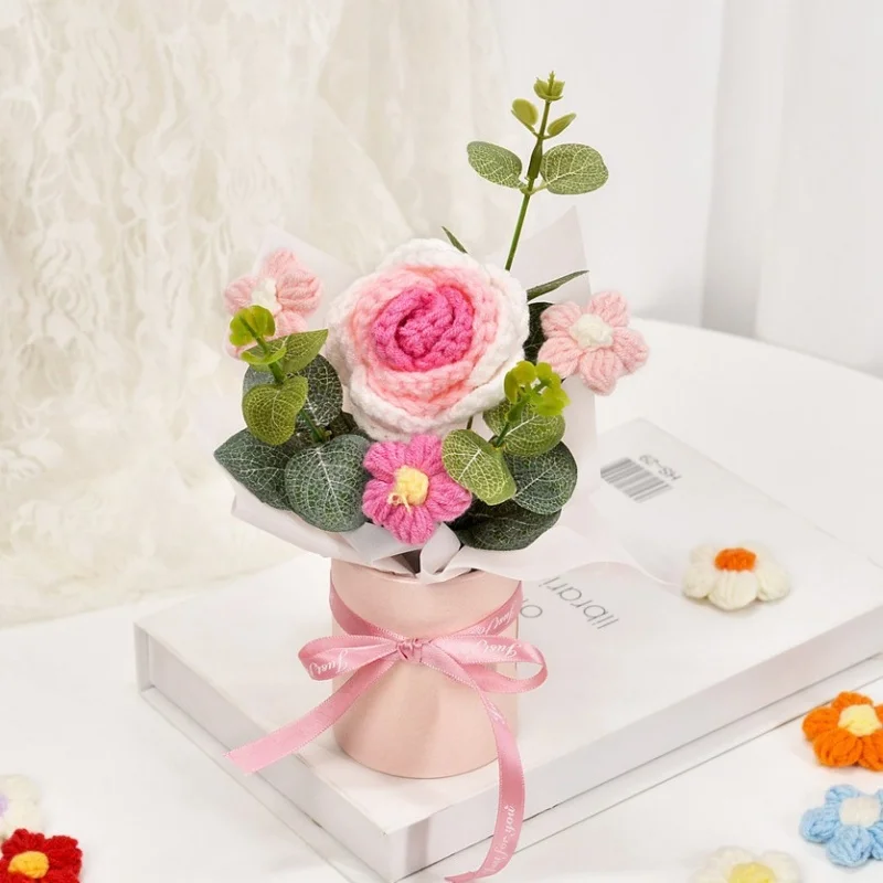 Mini Ramo De Ganchillo, Ramo De Rosas Tejido A Mano, Regalo De San Valentín
