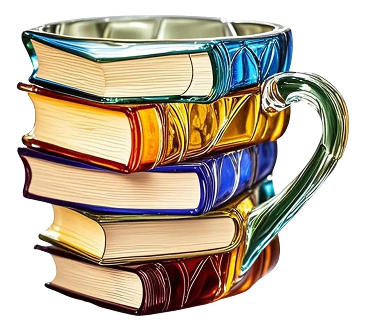 Tazas de café novedosas, tazas con libros pintados, pila de libros 3dslowmoose