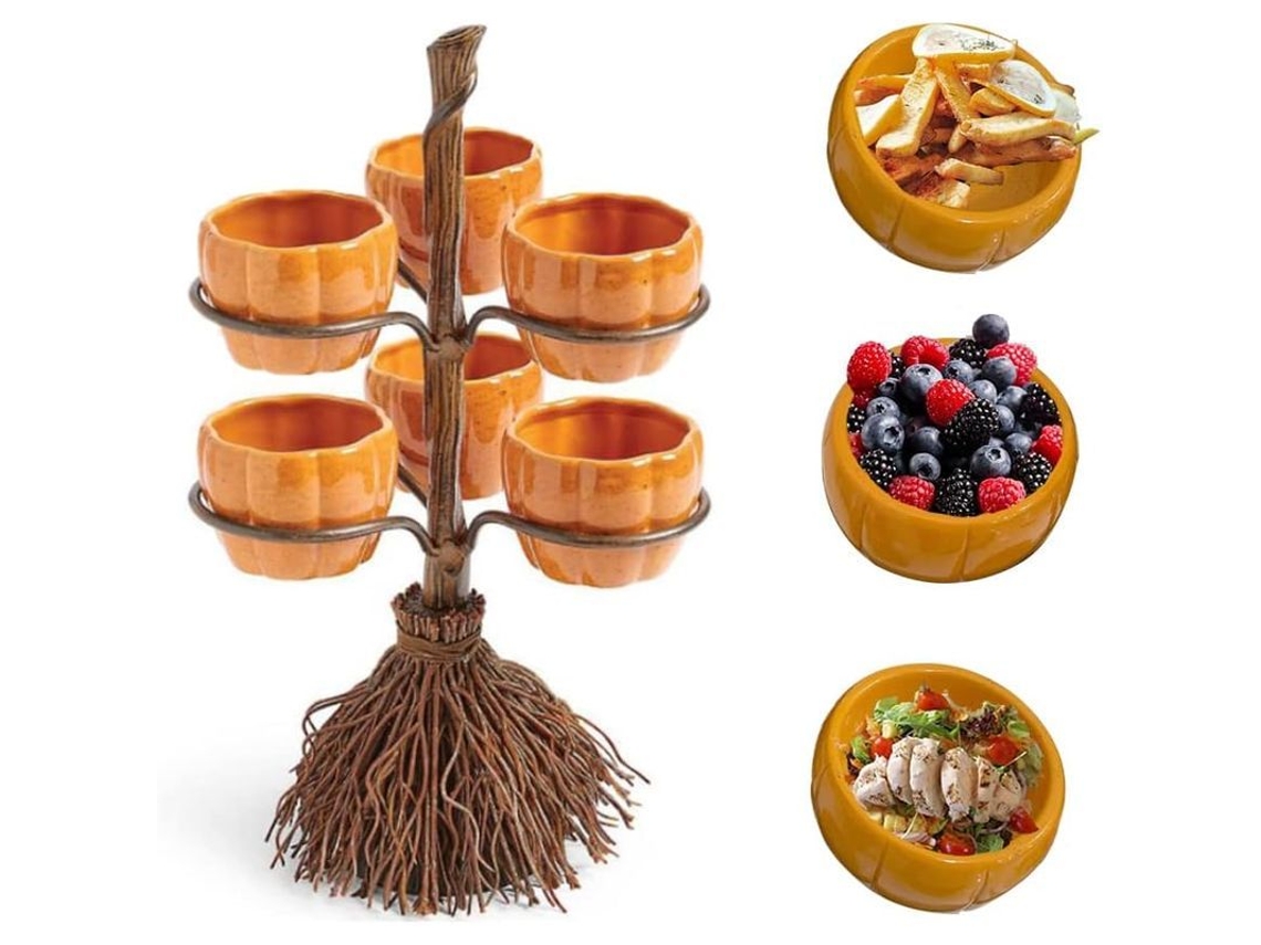 Soporte para cuencos de aperitivos con forma de calabaza de Halloween, recipientes desmontables para dulces festivos.