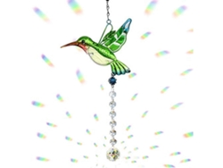 Colgante de cristal Cosylove con colibrí verde, prismas y arcoíris para colgar en la ventana o el jardín.