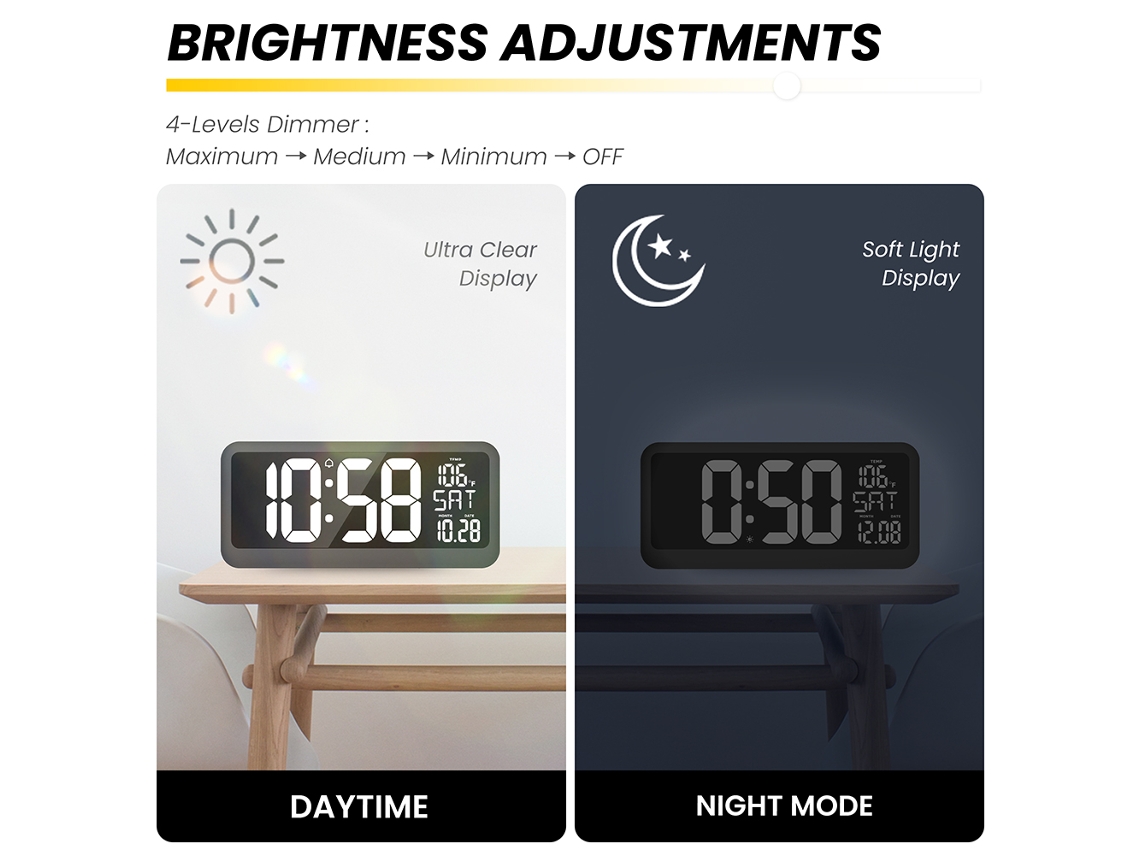 Reloj De Pared Led Xxl Ultra Claro Con Pantalla Grande, Despertador Y Visualización De La Temperatura Interior Para La Sala De Estar.