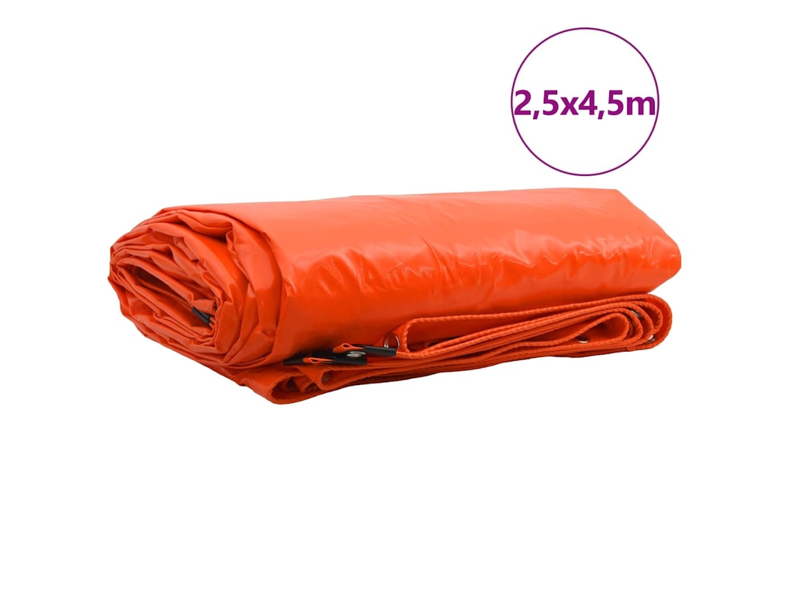 Lona naranja de 650 g/m² de 2,5 x 4,5 m con revestimiento de PVC.