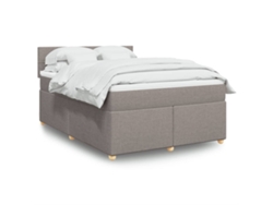 Cama Box Spring Con Colchón Tela Gris Taupe 160x200 Cm