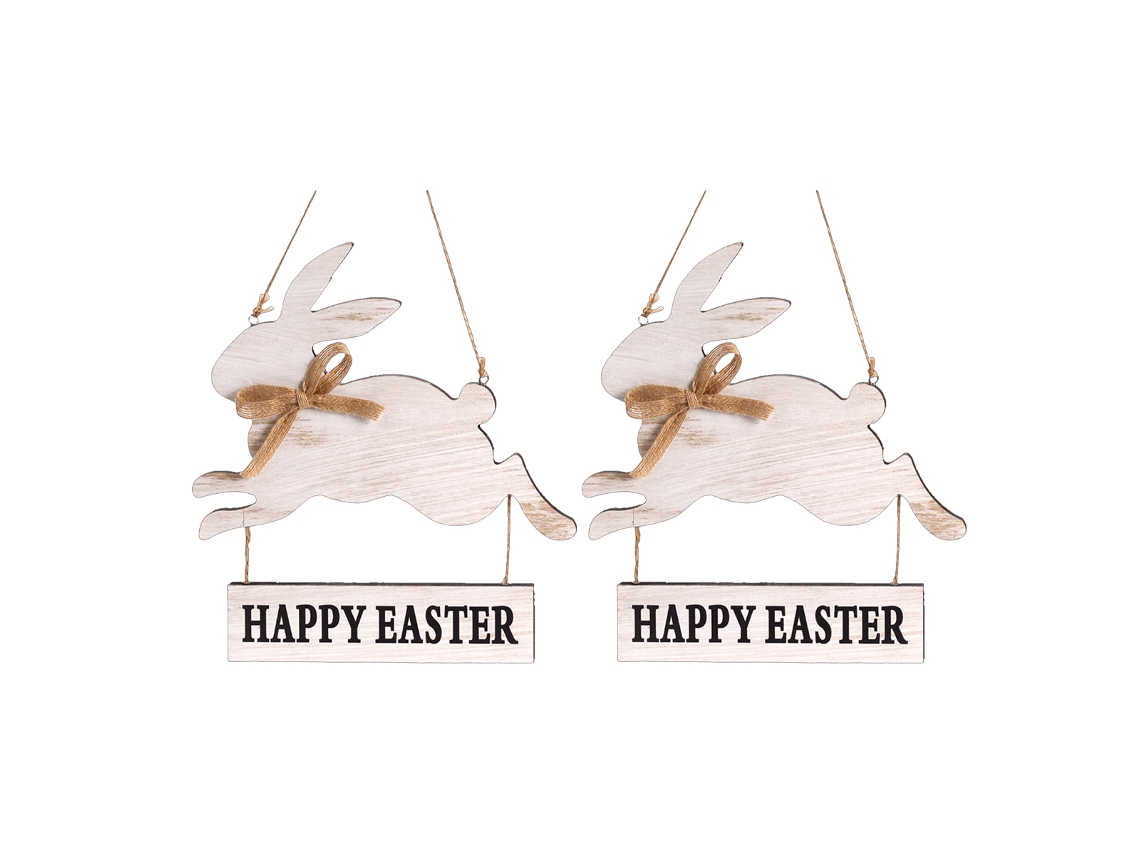 Adornos de conejo de madera de 2 piezas - Decoración de Pascua NEVEANCE