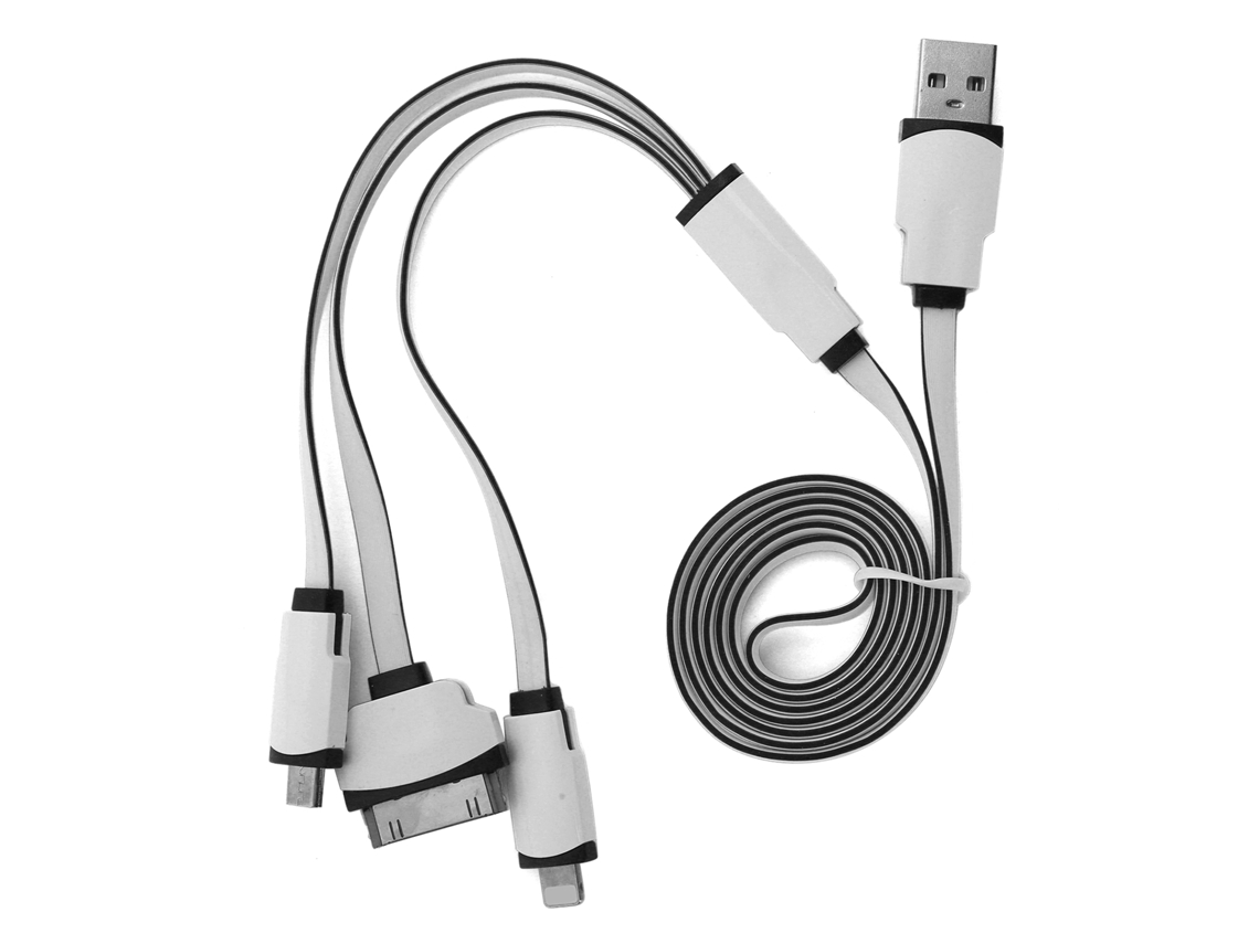 Cable De Carga 3 En 1 Pack De 2 1m Cable Plano Para Iphone 4s Ios Microusb Cable De Datos