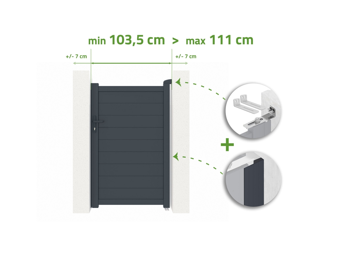 Puerta de aluminio ajustable Eiger de 160 cm de altura, color gris, 1 m de ancho, Casanoov