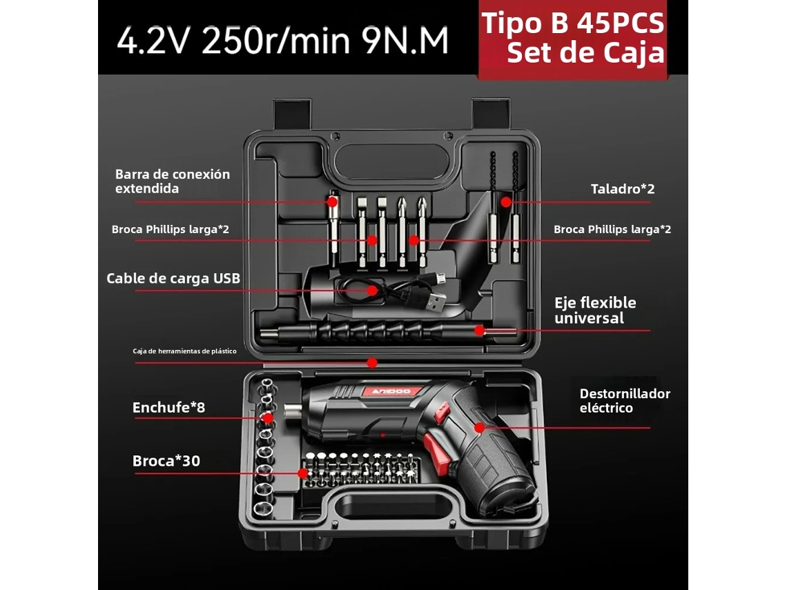 (modelo B45 En Caja) Juego De Destornilladores Eléctricos Inalámbricos Recargables De 4,2 V Con Batería Y Taladro