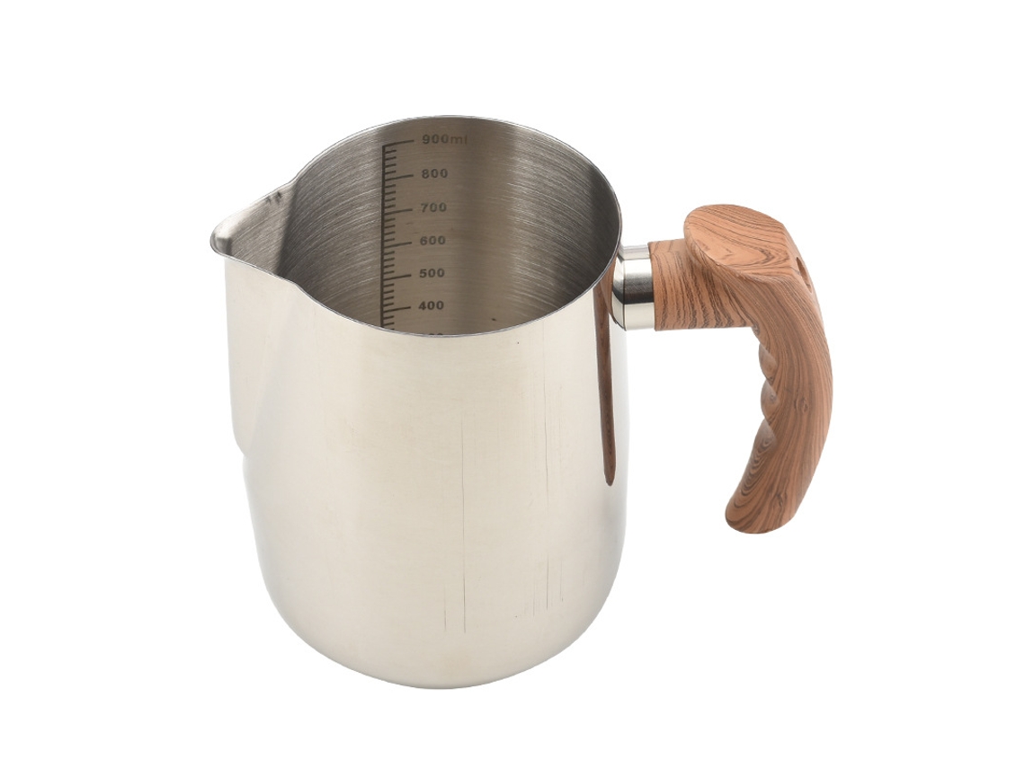 Taza de acero inoxidable 304 para latte art con graduaciones, recipiente grueso para latte art, blanco puro, 1000 ml. Sfushos