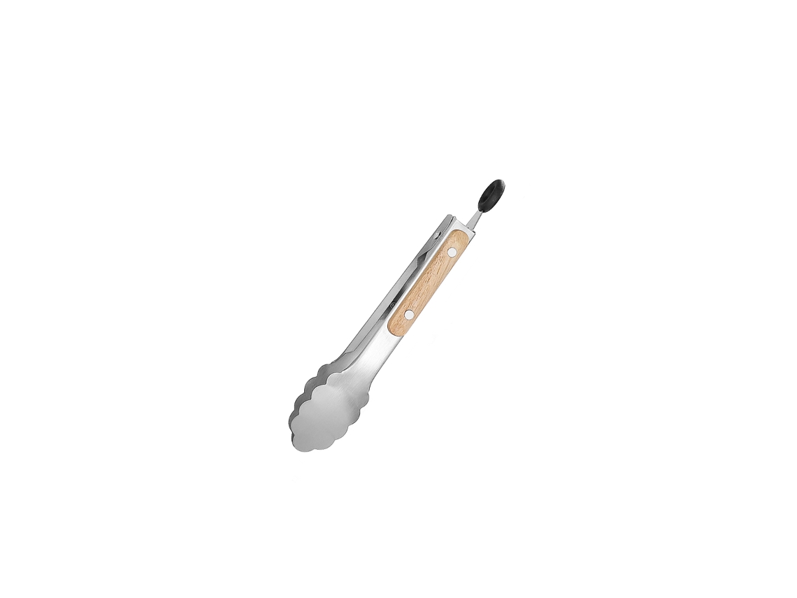 Pinzas Para Alimentos De Acero Inoxidable (21cm) Con Mango De Madera, Resistentes Al Calor Y Fáciles De Limpiar.
