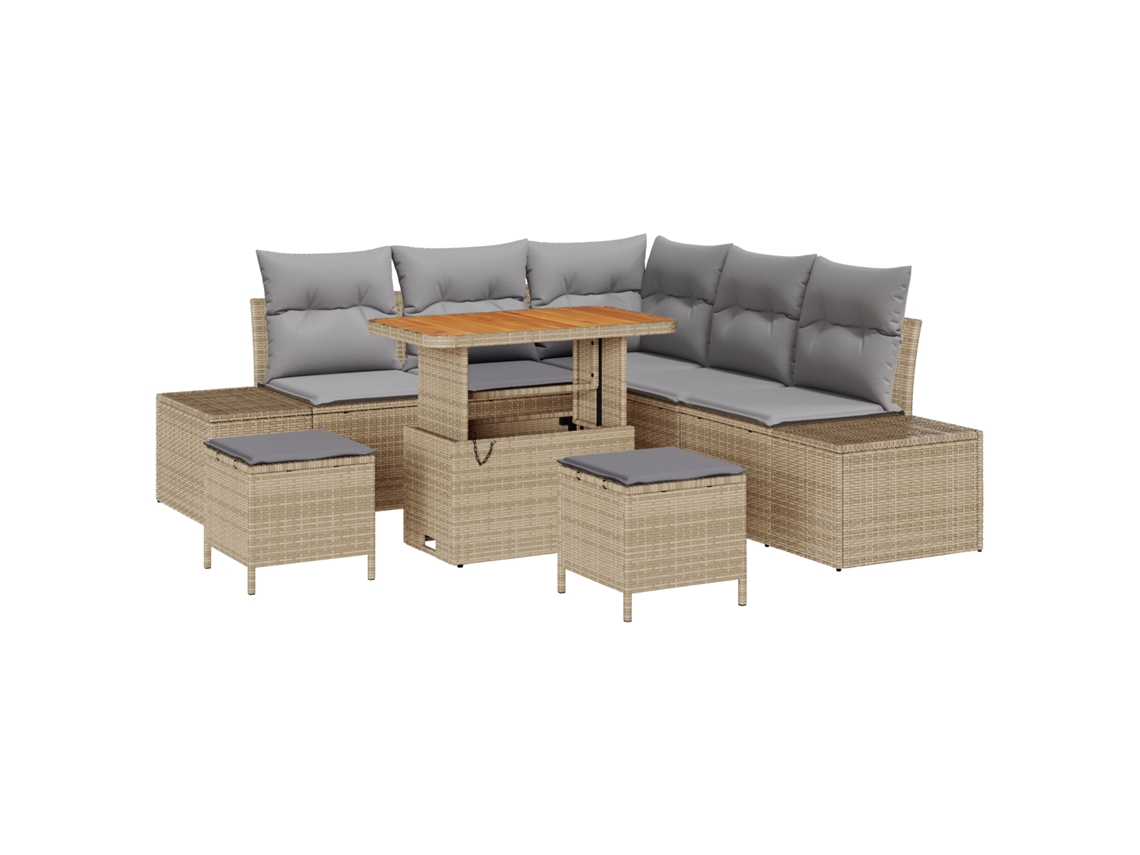 Conjunto de sofá de jardín Vidaxl de 8 con cojines de ratán beige, polipropileno, mimbre beige, PE