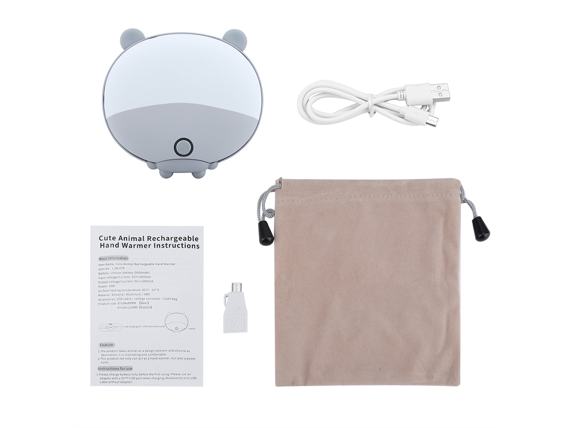 Calentador de manos con forma de oso y USB, 45-55 °C, se calienta como una bolsa de agua caliente.