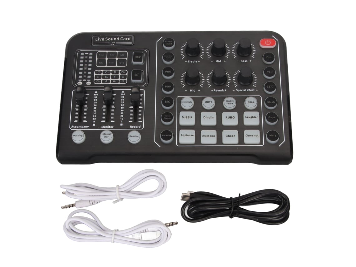 Placa De Som Para Live Com Bluetooth 48v Microfone Anti-ruído 15 Efeitos Sonoros Mixer Para Celular