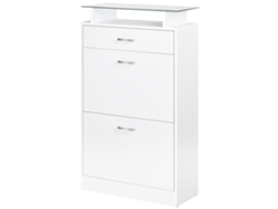 Móvel Sapateira 2 Portas Estreito 12 Pares Gaveta Prateleira Aberta Bancada Vidro Carga 50kg 60x24x105,5cm Branco