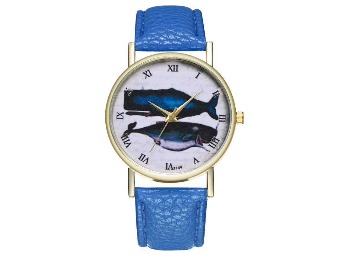 Reloj De Pulsera Unisex Con Estampado De Tiburón, Correa De Cuero Sintético Azul, Zhoulianfa