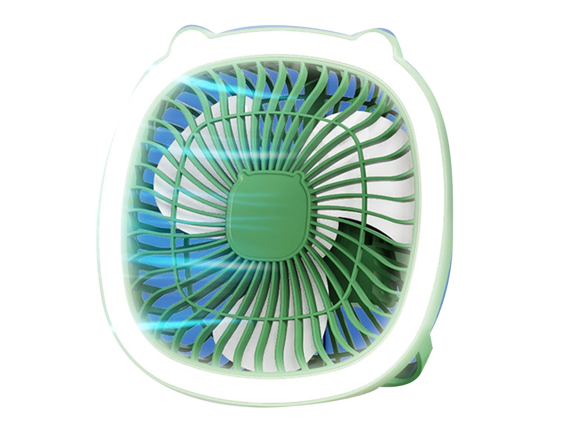 Ventilador De Escritorio Usb Recargable Con Luz De Velocidad Ajustable, Portátil, Verde.