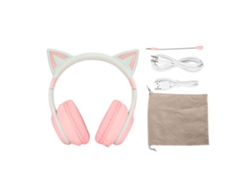 Auriculares Inalámbricos Plegables Con Orejas De Gato, Bluetooth, Para Juegos, Con Luz Led Y Micrófono Desmontable - Rosa