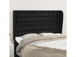 Cabecero con orejas de cuero sintético negro 147x23x118/128 cm