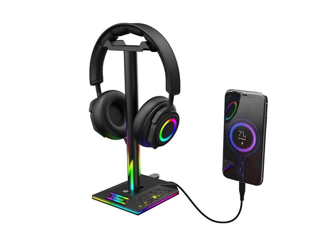 2026-soporte Para Auriculares Gaming Con Luz Rgb, Puerto Usb 2.0 Y Jack 3.5mm, Estabilidad Y Diseño Estilo Negro Yvz