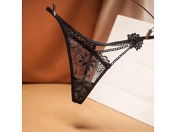 2026-tanga Mujer Transparente Encaje Bordado Floral Tela Red+algodón Bajo Cintura Talla Única Sexy