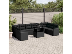 Conjunto de sofá de jardín de 11 piezas con cojines de mimbre sintético negro de DKD Home Decor
