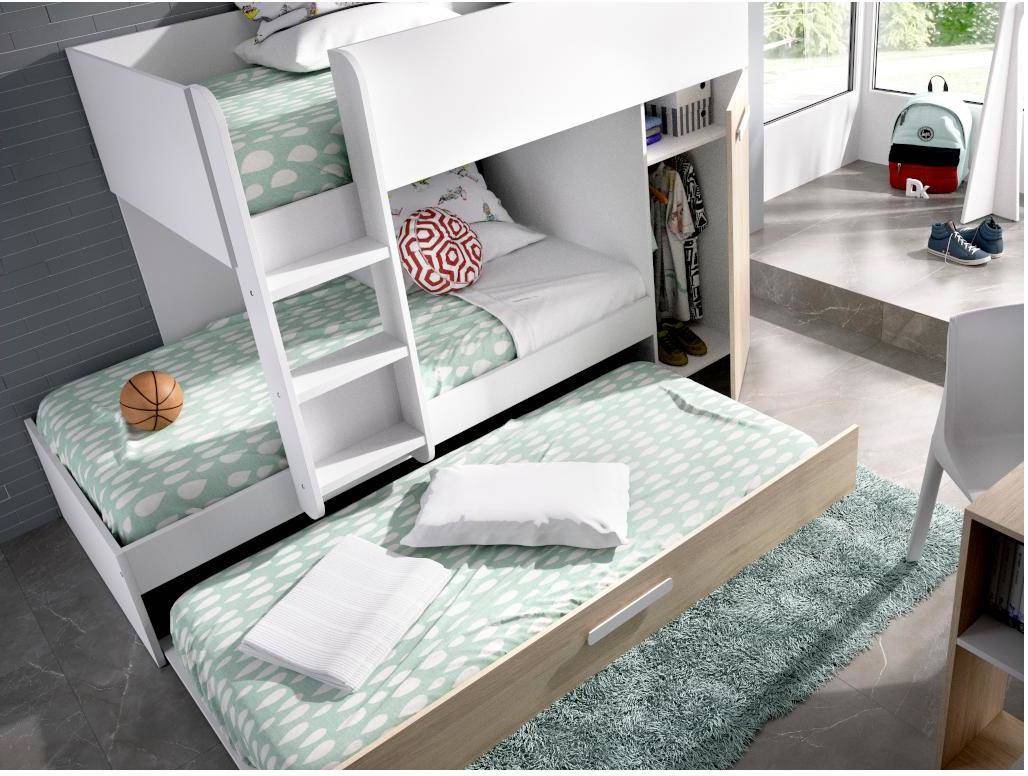 Conjunto de Cuarto VENTE UNIQUE Tom 03K4524386 (Blanco, Marrón - Madera Contrachapada, Metal - 150x242 cm)