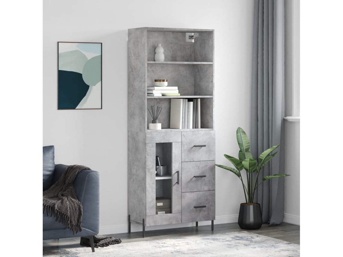 Aparador Alto Madera Contrachapada Gris Hormigón 69,5x34x180 Cm