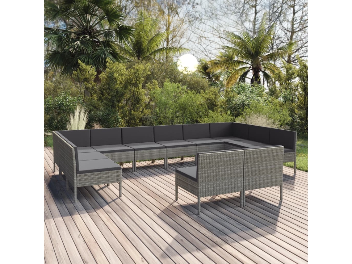Conjunto de jardín DKD Home Decor de 12 piezas con cojines de mimbre gris