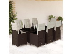 Conjunto de bistró de jardín de 9 piezas con cojines de mimbre marrón de DKD Home Decor