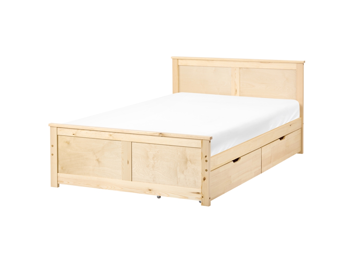 Cama De Casal Beliani Dauphin De Madeira De Pinho Castanho 120x200