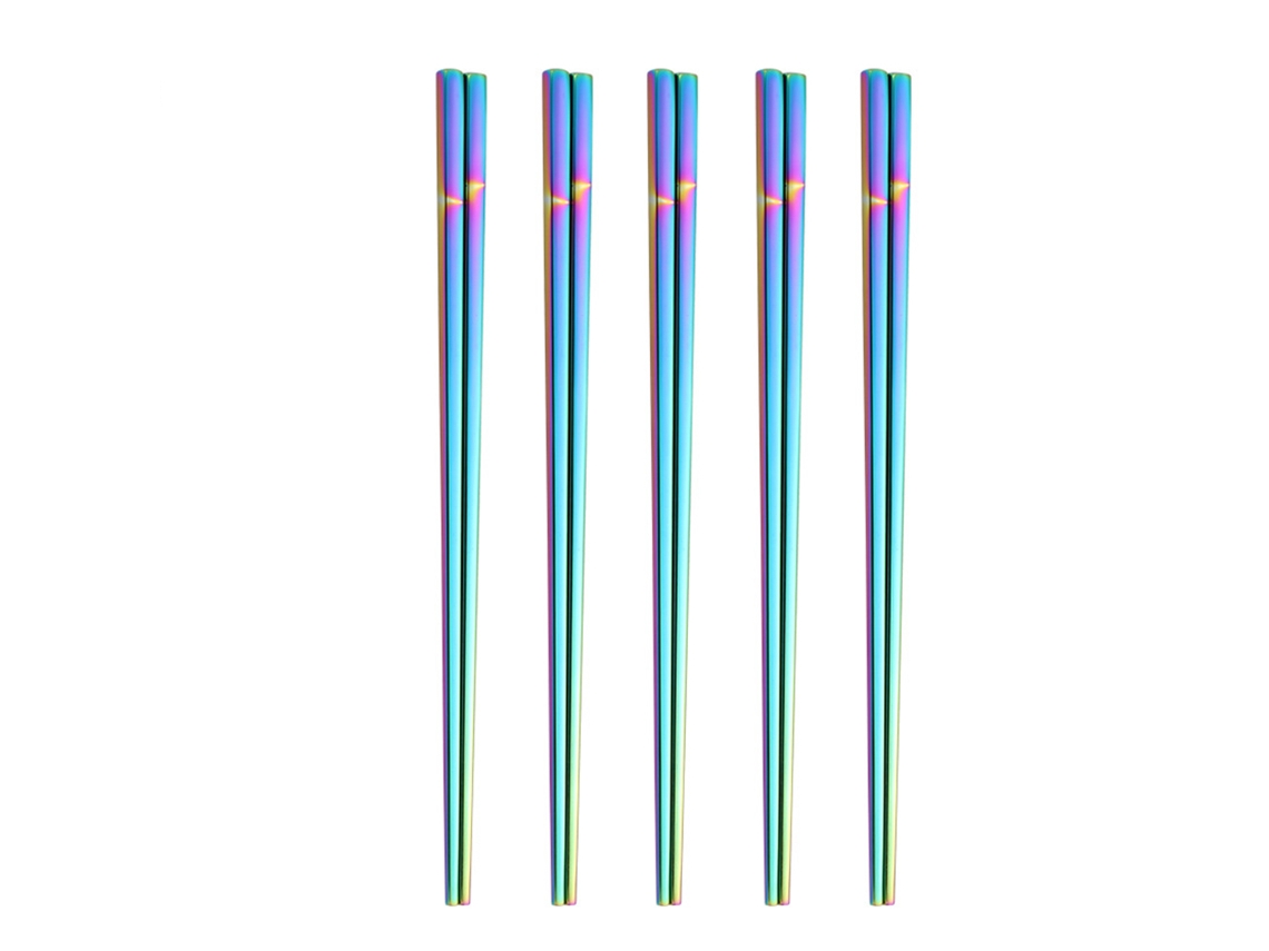 MEOIRUERY Palillos Reutilizables de Acero Inoxidable, 5 Pares, Fáciles de Usar, 23cm para Familia/Hotel/Restaurante