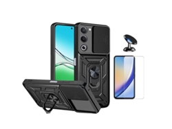Kit Vidro Clearglass Capa Magnetic Slide Window Suporte Magnético Phonecare Para Oppo A5 4g - Preto