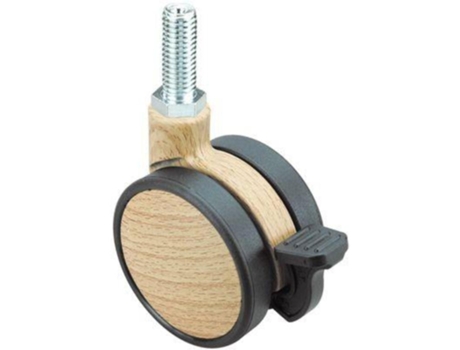 Rueda giratora espiga roscada m10x25 freno 50dkmf75 nylon-madera haya ALEX