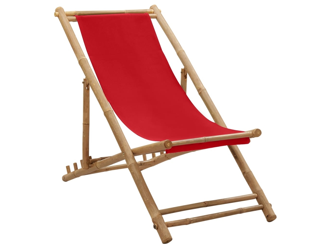 Tumbona Chaise Longue de Bambú y Lona Roja