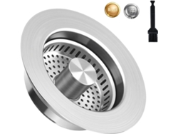 Colador de fregadero con tapa emergente, colador universal 3 en 1 mejorado con cesta antiobstrucción, colador de acero inoxidable y cepillo.