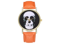 Reloj De Pulsera Casual De Cuarzo Unisex Zhoulianfa De Piel Sintética Con Esfera Redonda Naranja.