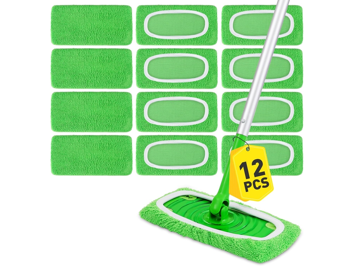 12 Almohadillas De Microfibra Reutilizables, Compatibles Con Trapeadores De Barrido Y Repuestos Para Trapeadores Húmedos Y Secos.