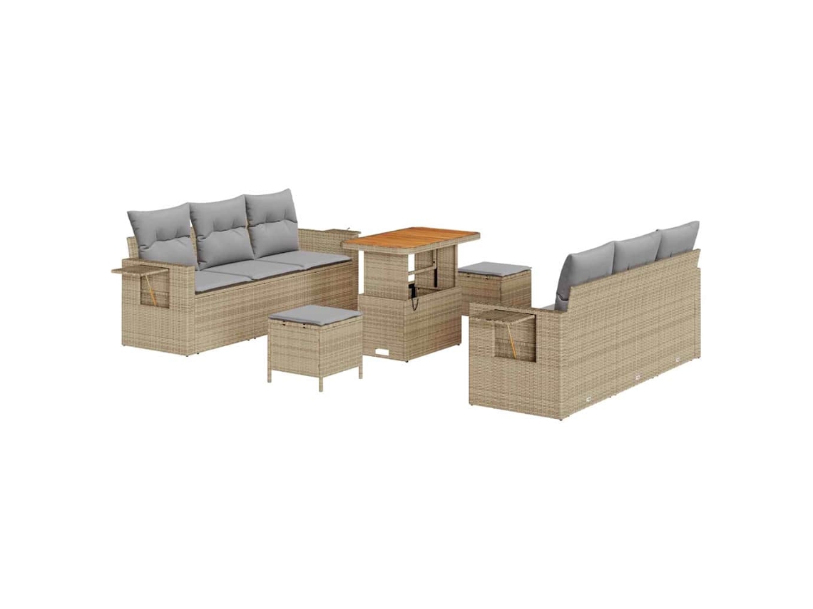 Maison Exclusive - Conjunto De Sofá De Jardín Con Cojín 9 Pcs Beige Y Gris Claro