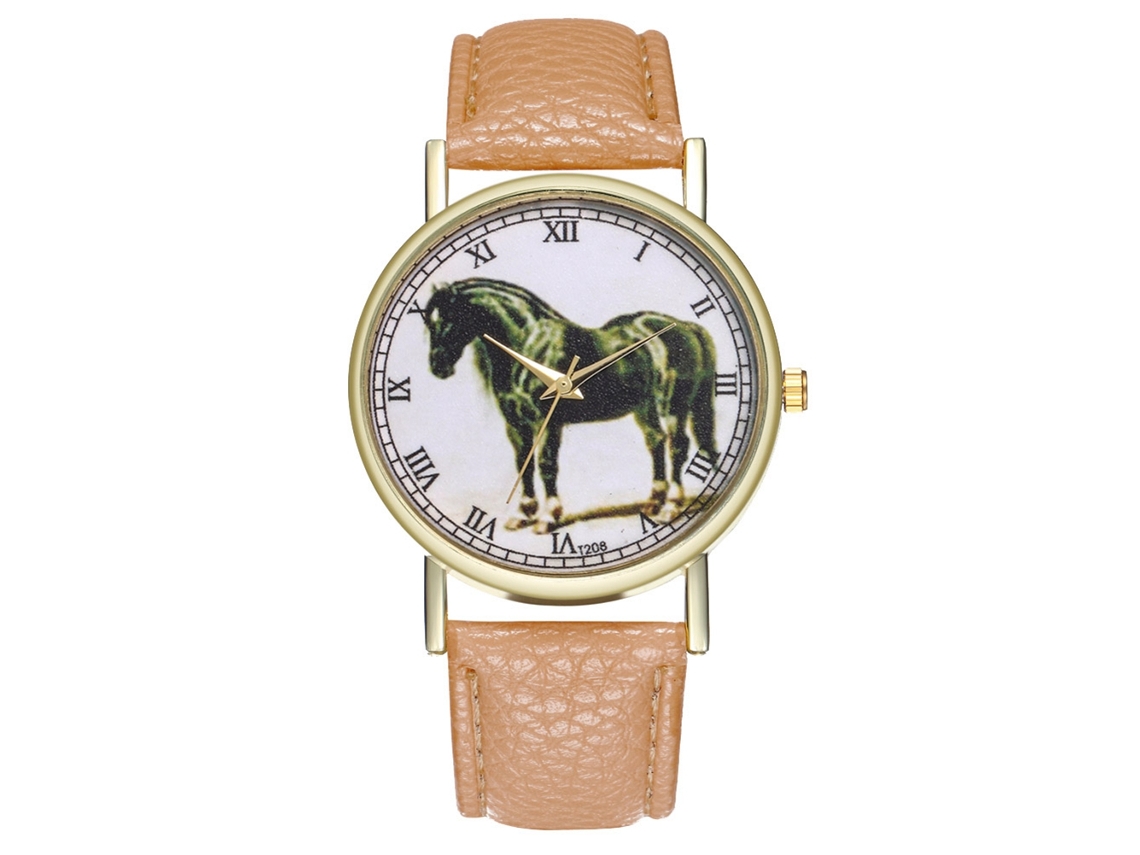 Reloj De Cuarzo Unisex Con Patrón De Caballo Negro Moda Casual Regalo (beige)