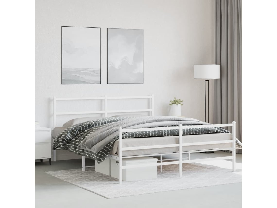 Estructura Cama Sin Colchón Con Estribo Metal Blanco 150x200 Cm