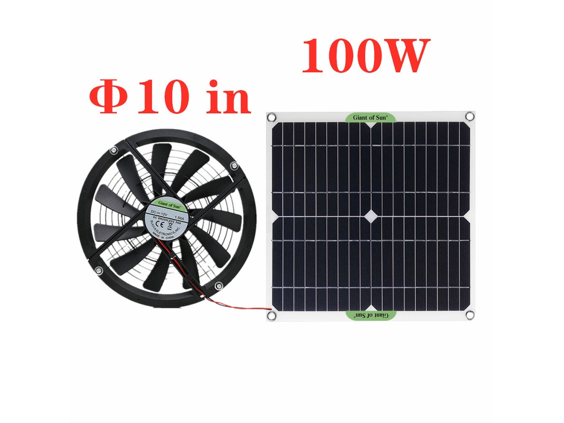 Ventilador solar de 10 pulgadas y 18 V con panel de silicona para uso doméstico y con mascotas.