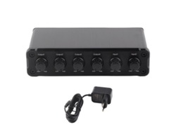 Mezclador/distribuidor De Sonido De 2 Entradas Y 4 Salidas Con Volumen Ajustable Y Conector Jack Europeo De 3,5 Mm.