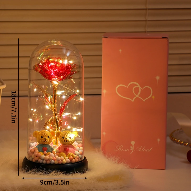 Regalo De Flores Preservadas Eternas Con Luz Led, Flor De Cristal Luminosa