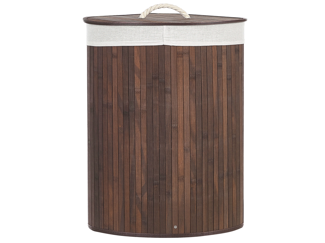 Cesto De Roupa Com Tampa Removível	 Beliani Matara De Bambu Castanho 60x35x60