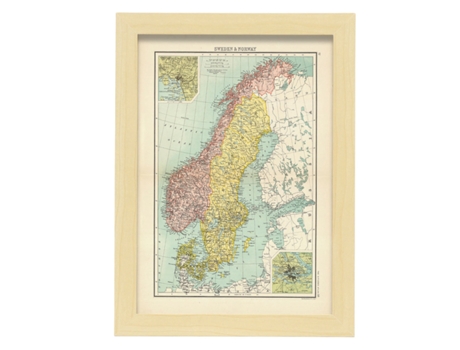 NACNIC Pósters Geográficos En Vintage Mapa De La Península Escandinava Ilustraciones De Antiguos Mapamundis En Tonos Sepia Tamaño A3 Con Marco Negr...