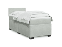 Cama Box Spring Con Colchón Terciopelo Gris Claro 90x190 Cm