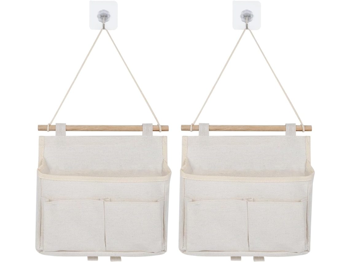 10 bolsas de almacenamiento de pared de alta capacidad con bolsillos, impermeables, de tela de lino (blancas)