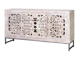 Aparador madera mango y metal blanco envejecido Blanco.GINER Y COLOMER 80x38x150